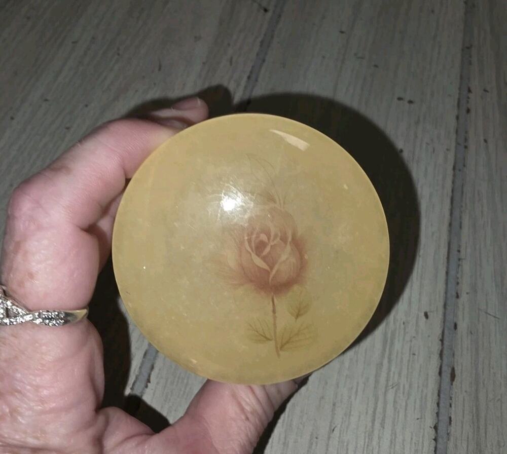 Vintage Alabaster Pocket/Trinket Box Pink Rose Detail Vanity Decor Victorian